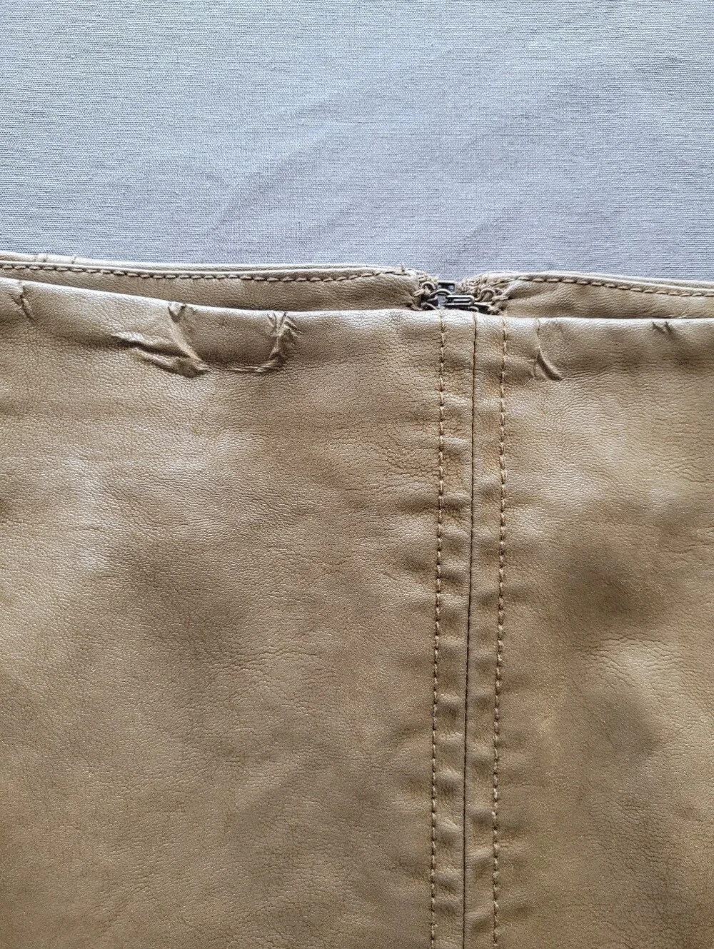 Free People Size 12 Faux Leather Mini Skirt Taupe Brown High Waist Y2K